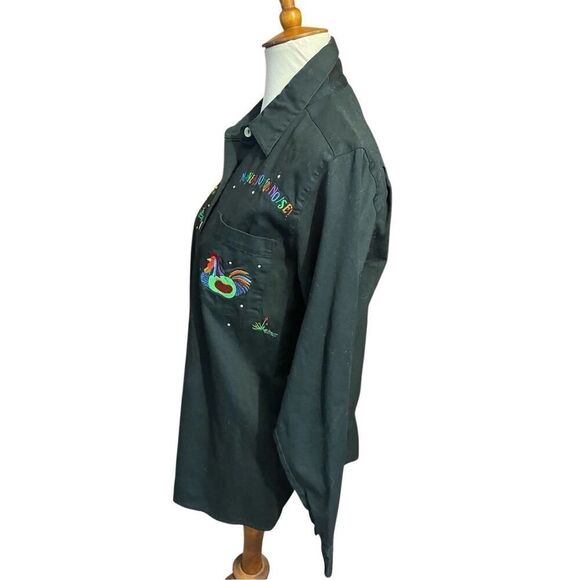 Quacker Factory Vintage 90’s Black Long Sleeve Button Down Shirt Embroidered Roo - Picture 6 of 16